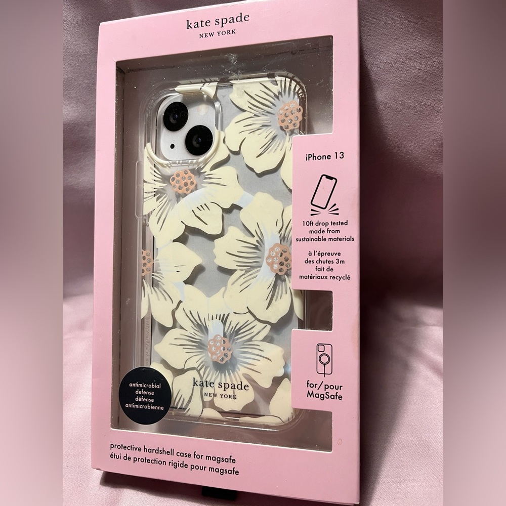 Kate Spade NY Off-White/Pink Flower iPhone 13 Case (Fits 13, 14 & 15)